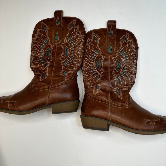 Coconuts by Matisse Bandera Faux Leather Teal Brown Western Boots - Picture 4 of 7